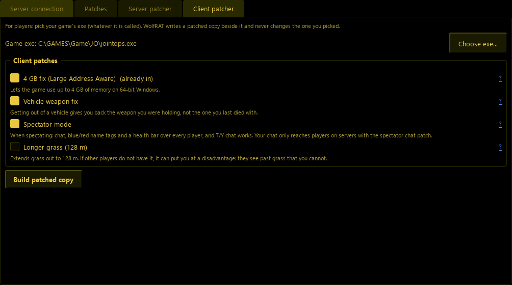 The Client patcher page