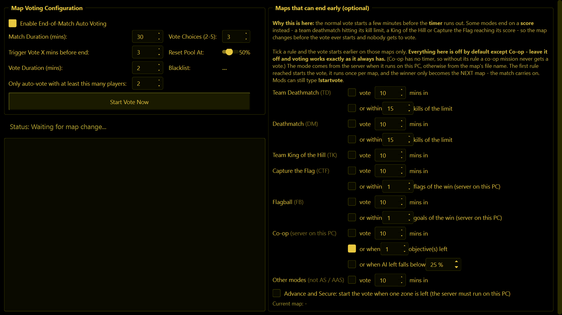 The Map Voting tab