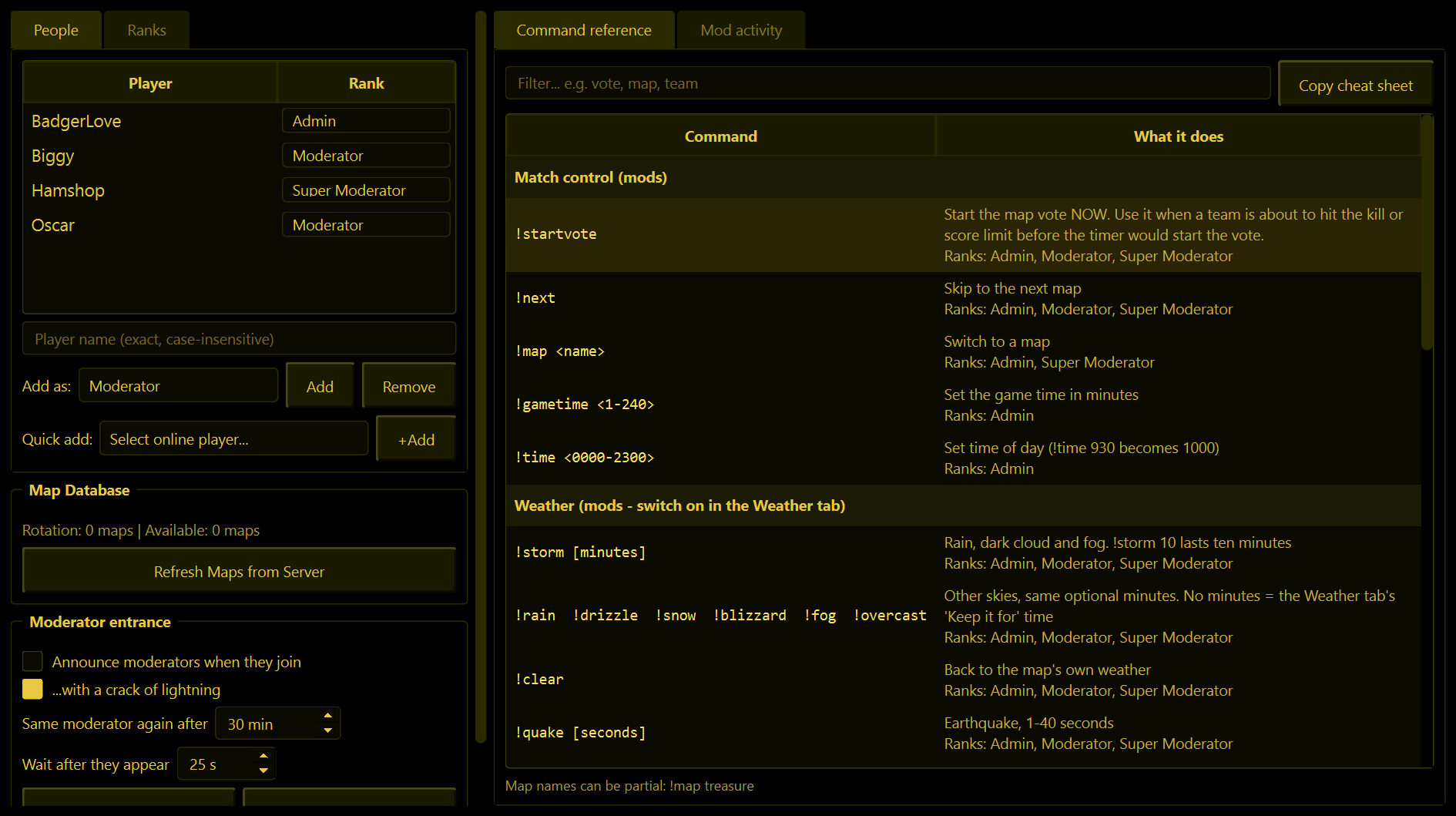 The Mods tab