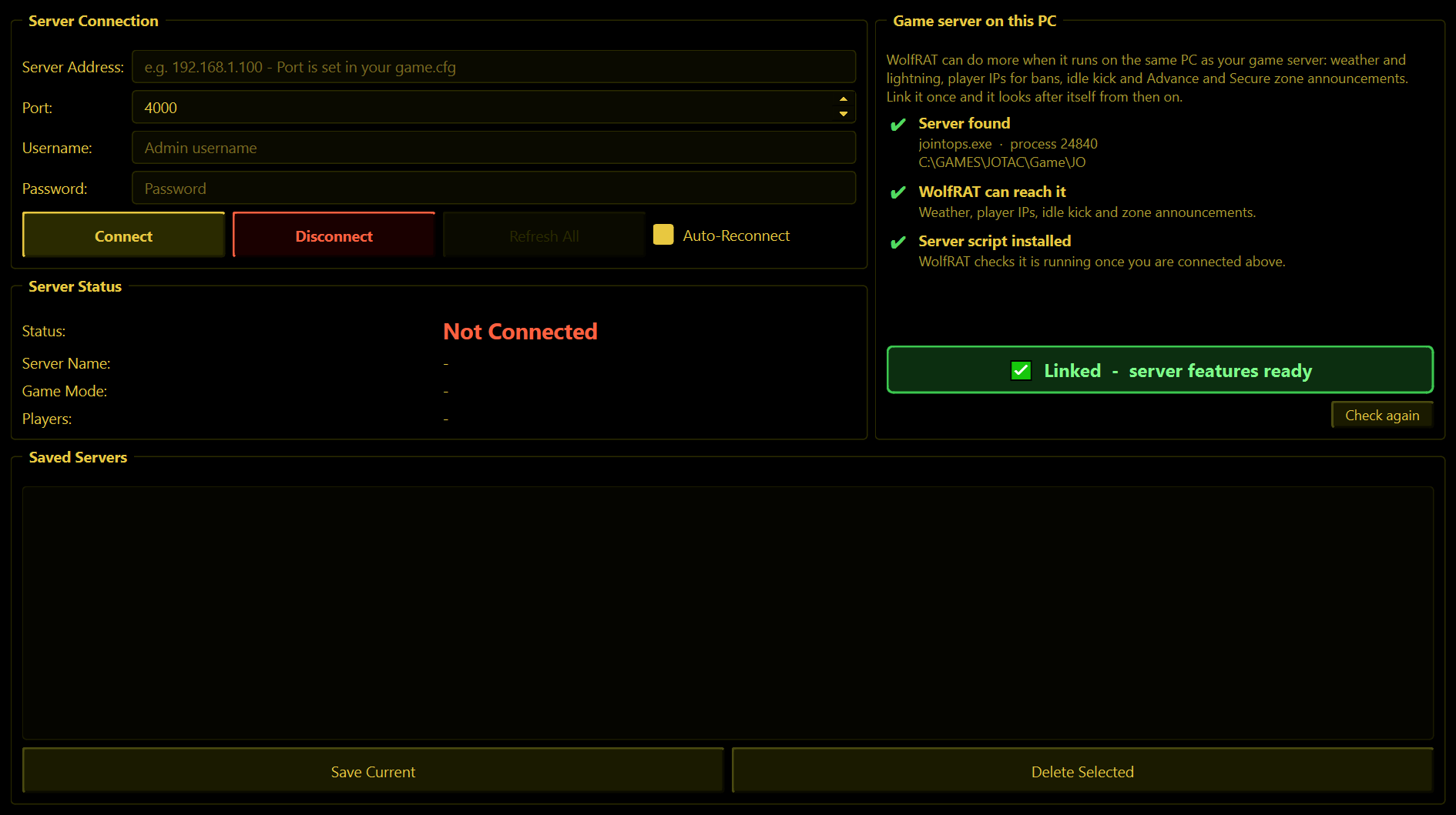 The Server tab