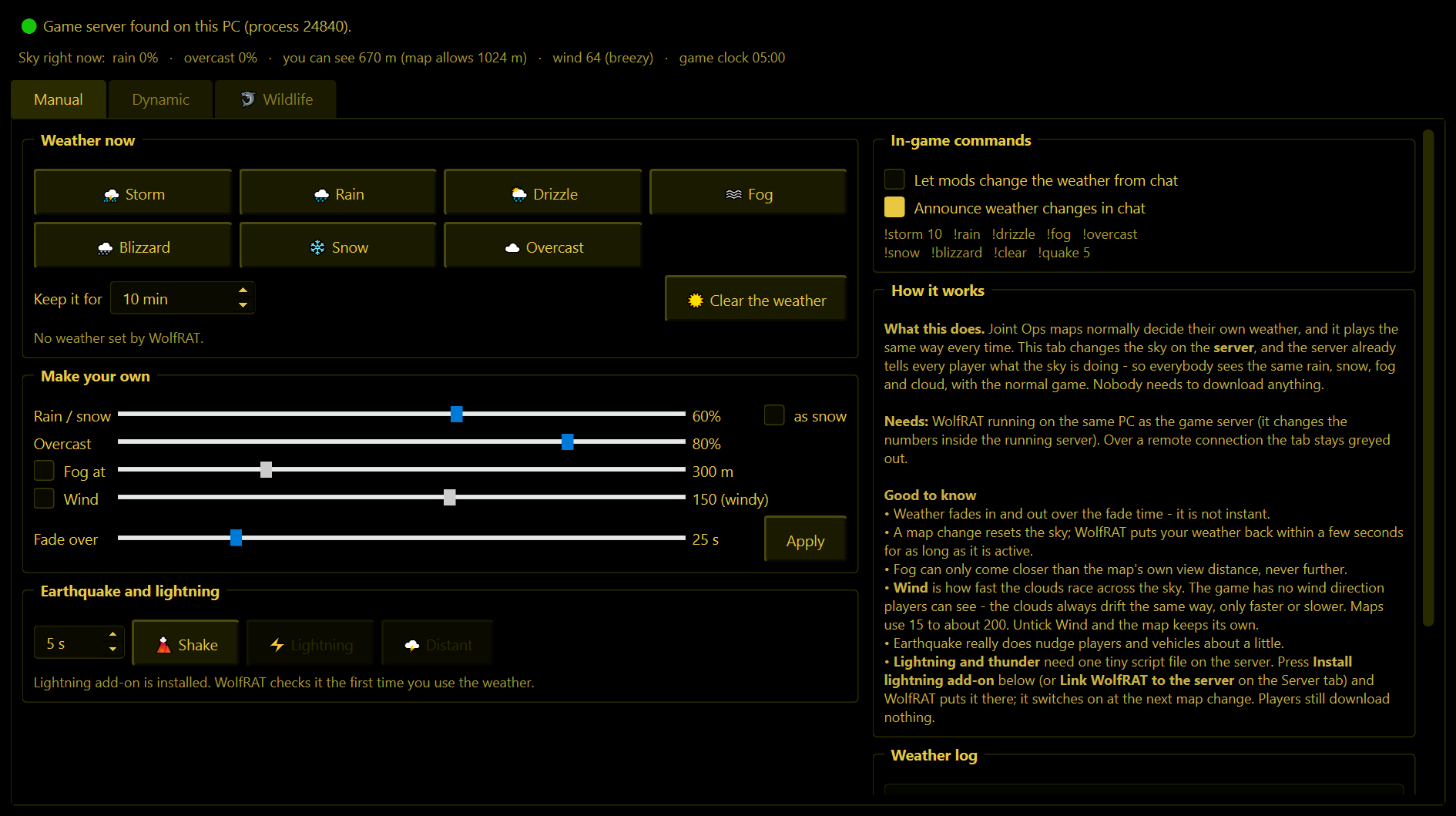 The Weather tab, Manual page